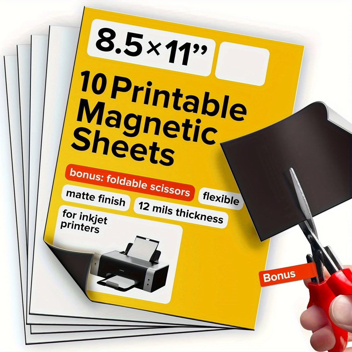 Feuilles magnétiques imprimables souples non adhésives mates – 6"x8" et 8,5"x11" – Papier magnétique compatible jet d'encre et laser pour photos magnétiques, aimants de voiture et loisirs créatifs, paquet de 10 / 15 / 20
