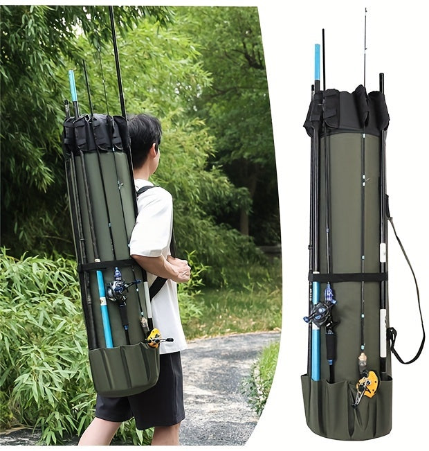 Sac de pêche grande capacité, pliable et durable, étui de transport multifonction pour cannes à pêche avec deux plombs, pouvant contenir plusieurs cannes, organisateur de matériel pour pêche en eau douce et en mer