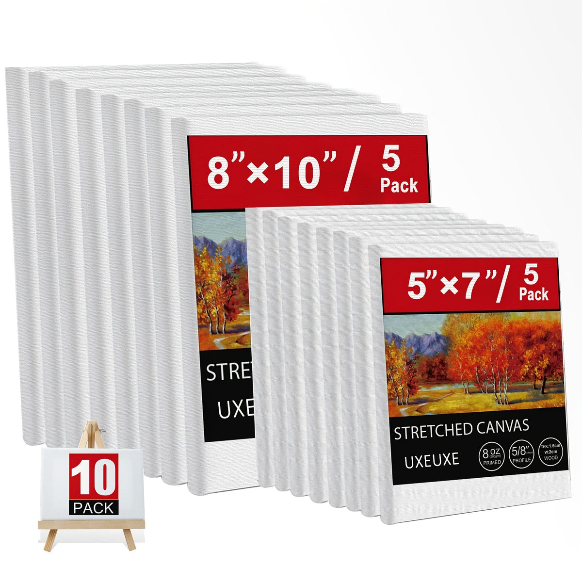Lot de toiles tendues apprêtées en blanc, 100 % coton – Ensembles ronds, rectangulaires et carrés de 10, 15 et 20 pièces – Châssis entoilés d'artiste pour peinture acrylique, à l'huile, pouring et techniques mixtes
