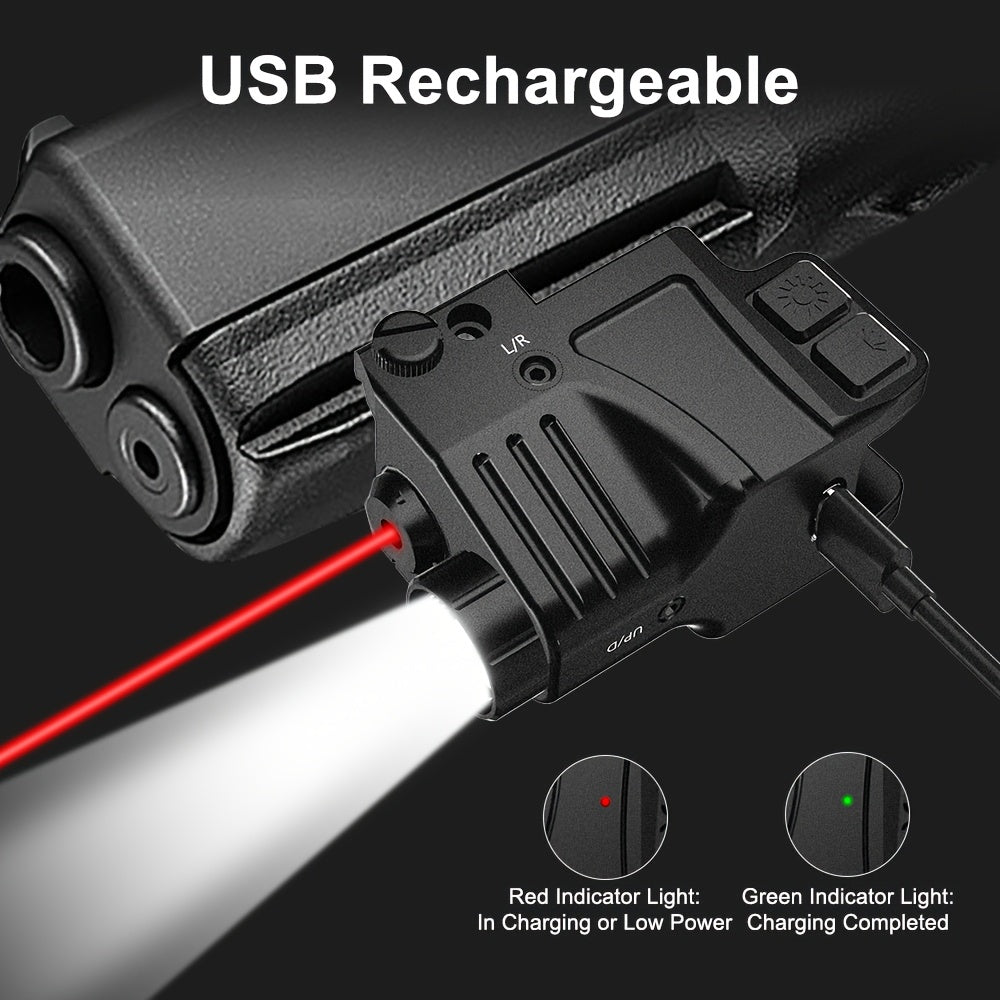 Viseur laser rechargeable USB-C pour rail Picatinny – Combo viseur point laser vert et rouge avec lampe torche tactique, résistant aux vibrations, réglage rapide, pour pistolets, fusils, chasse et compétition