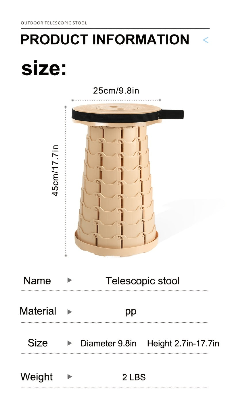 Lot de 2 tabourets pliants télescopiques, capacité 180 kg, siège rétractable portable pour camping, pêche, randonnée, cuisine et extérieur – Tabouret arc-en-ciel léger – Noir