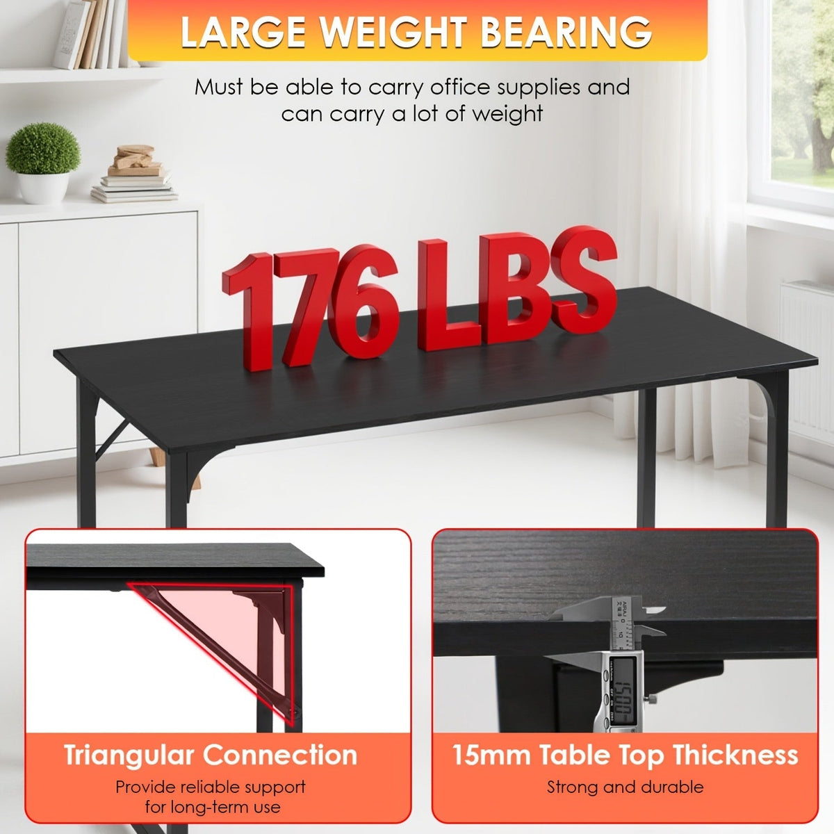 Bureau d'ordinateur 32/39/47 pouces – Bureau moderne pour écriture et gaming avec cadre en métal robuste, poste de travail pour bureau à domicile, PC, ordinateur portable et moniteur, 3 tailles disponibles