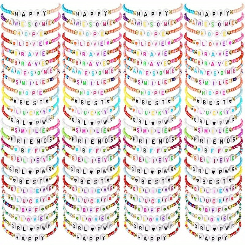 Lot de 96 bracelets d'amitié perlés style Y2K – Bracelets colorés empilables pour femmes et adolescentes, cadeaux de fête pour meilleures amies, cadeau inspirant, lot de bijoux tendance