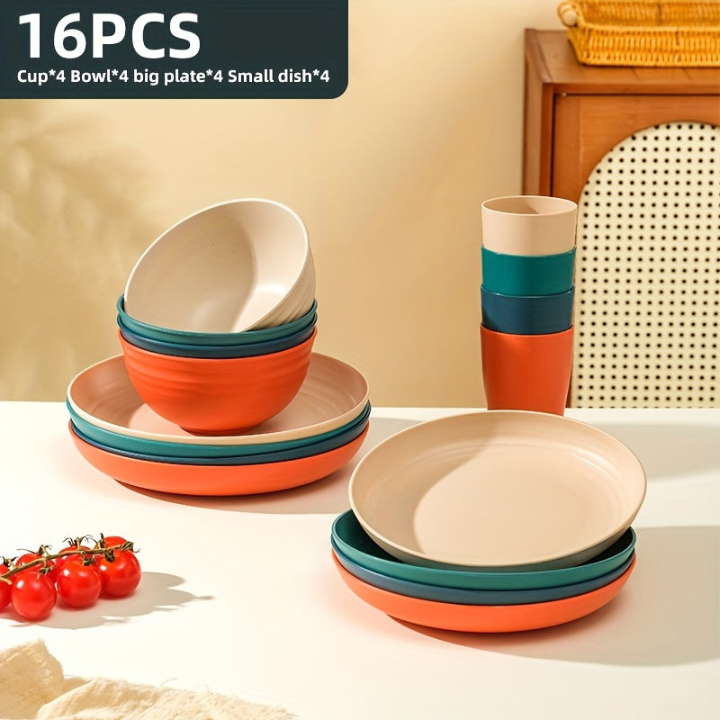Black Wheat Straw Tableware Set β 16/32 Piece Unbreakable Eco-Friendly Plates Dessert Plates Bowls & Cups for 4-8 People, Outdoor Camping Party Wedding Halloween Kitchen Accessories