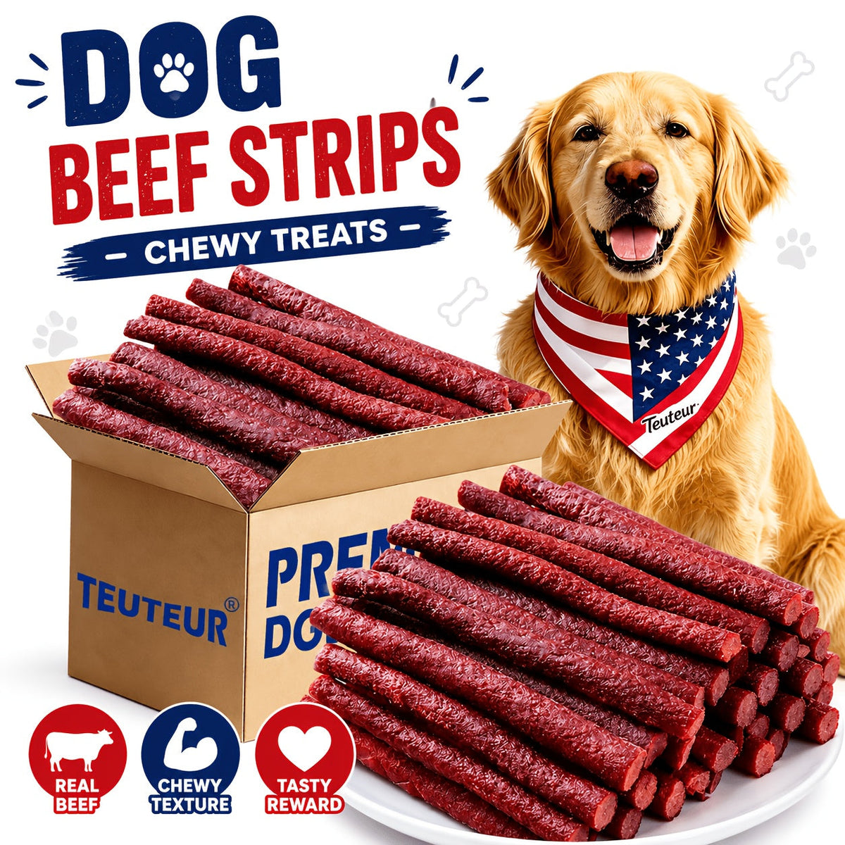 Bâtonnets de bœuf naturels de qualité supérieure pour chiens – Friandises protéinées sans céréales, type viande séchée et à mâcher pour chiots, chiens adultes de petite, moyenne et grande taille, récompenses d'éducation durables pour toutes les races