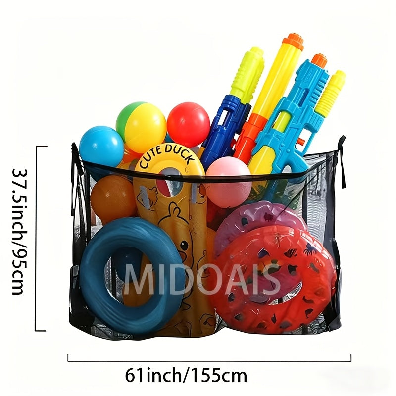 Grand sac de rangement pour piscine en filet avec cordon de serrage, 152 cm – Organisateur en filet robuste pour flotteurs gonflables, bouées, jouets de plage et accessoires de piscine, sac de transport imperméable et respirant