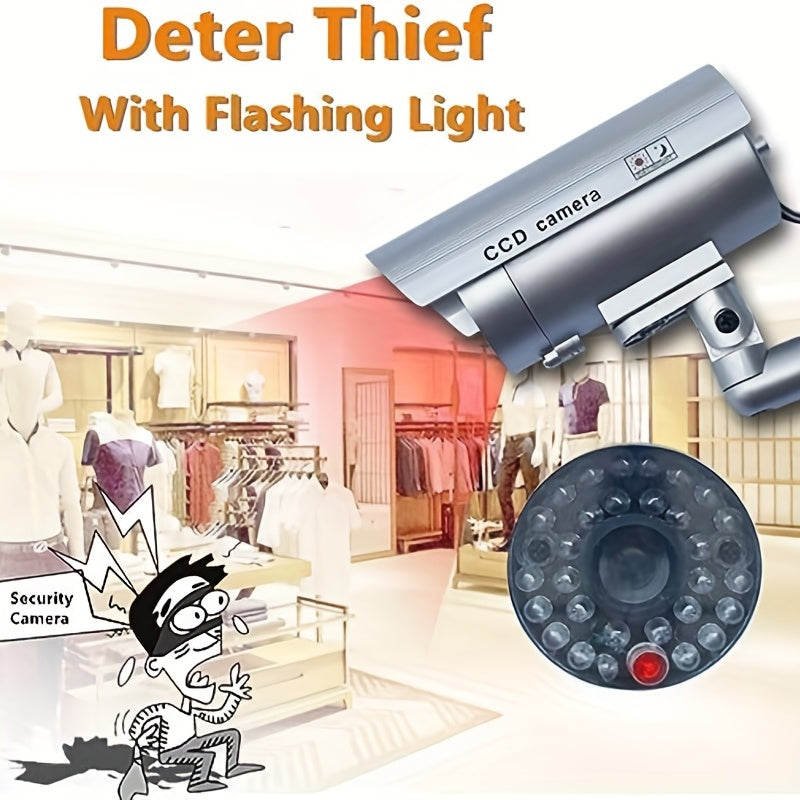 Caméra de surveillance factice – Système de vidéosurveillance simulée, lumières LED réalistes, support réglable et autocollants d'avertissement, caméra leurre de sécurité pour intérieur et extérieur – Lot de 2 ou 4