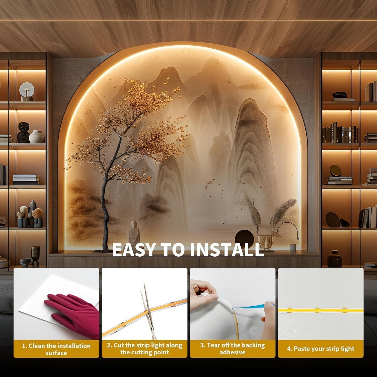 Ruban LED COB 10 m, 4800 LED, intensité variable – Bande lumineuse LED flexible ultra brillante à haut rendement lumineux pour sous-meuble, rétroéclairage TV, chambre, cuisine et décoration de fête