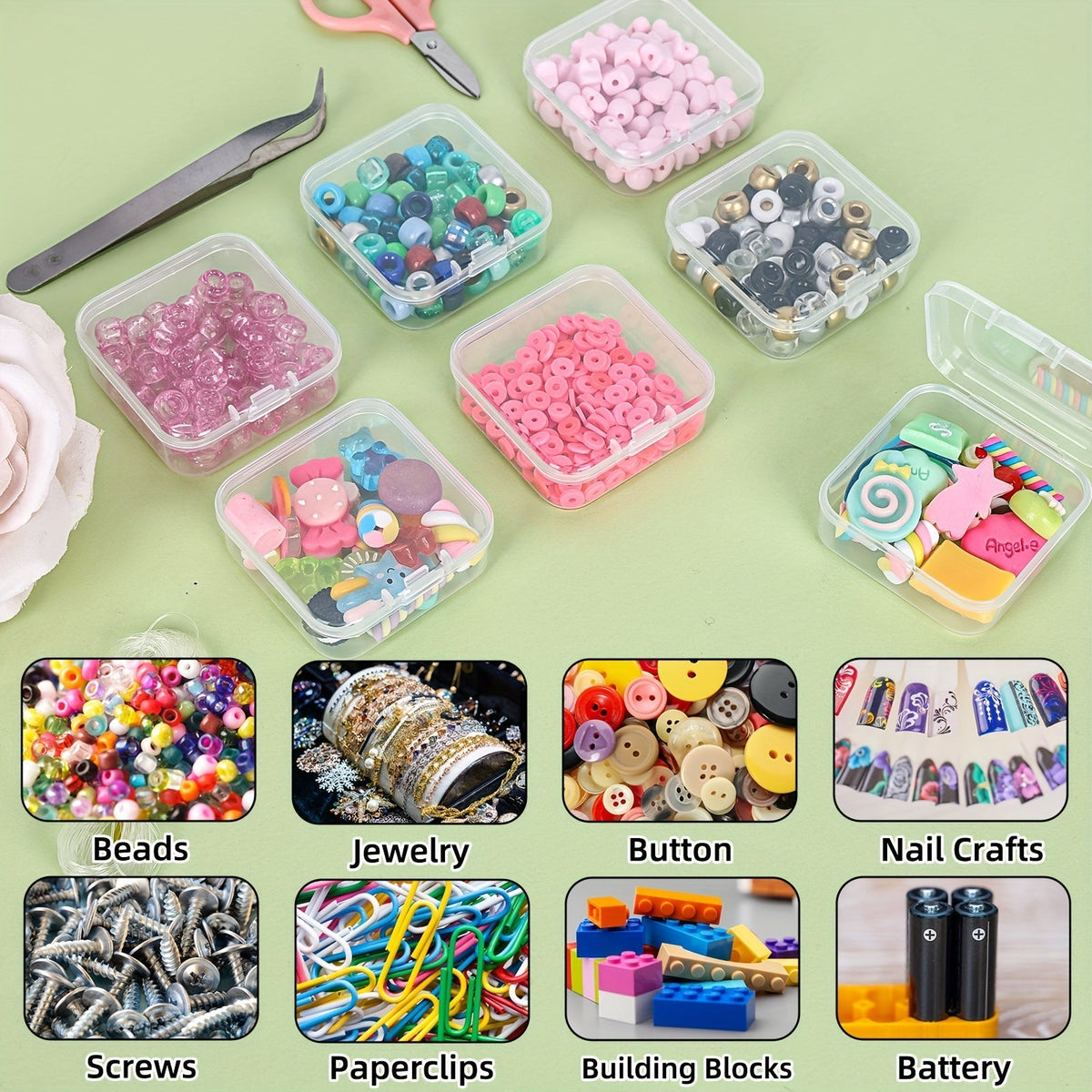 Boîte de rangement transparente pour perles, 30 compartiments, couvercle à charnière, lot de 3 ou 5, conteneur de stockage pour bijoux, fabrication de bracelets, loisirs créatifs, nail art, 22,4 x 17 cm