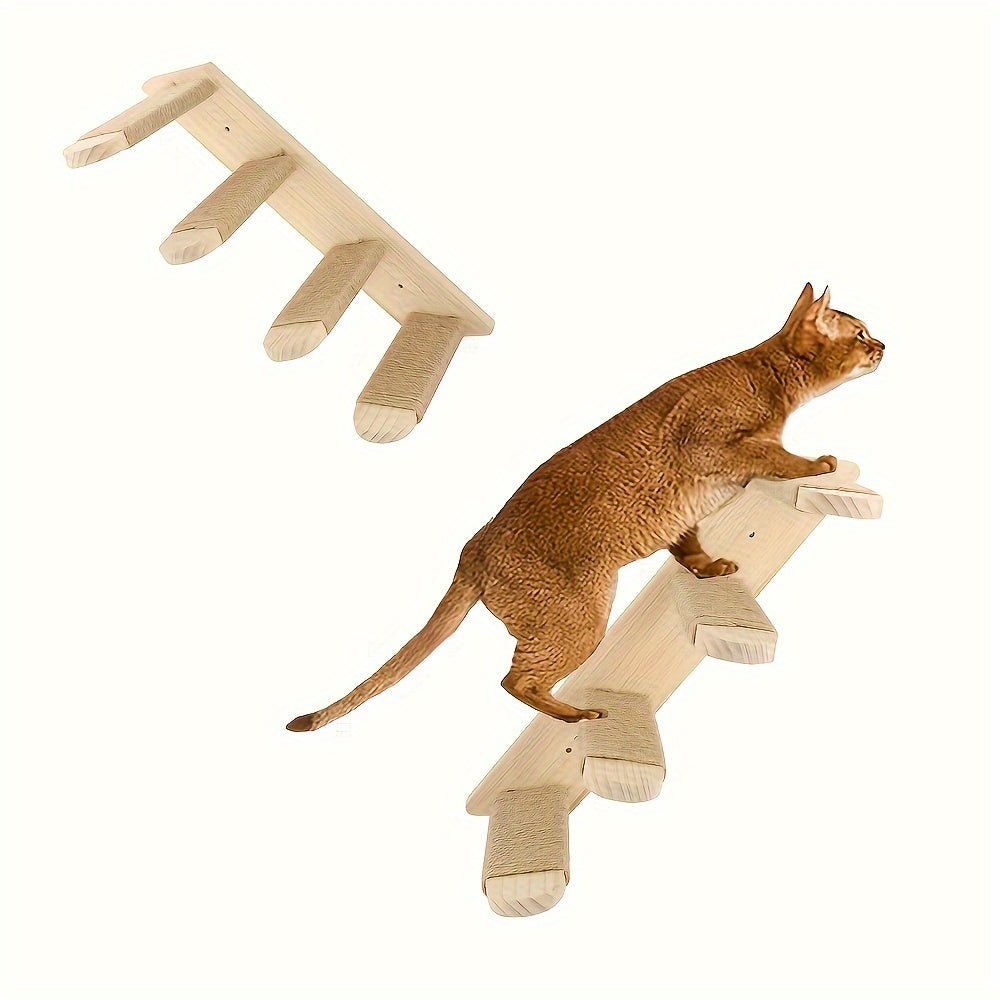 Arbre à chat mural en bois avec échelle en corde de sisal, mobilier d'intérieur pour chat, étagère d'escalade gain de place, centre d'activités pour chats d'intérieur