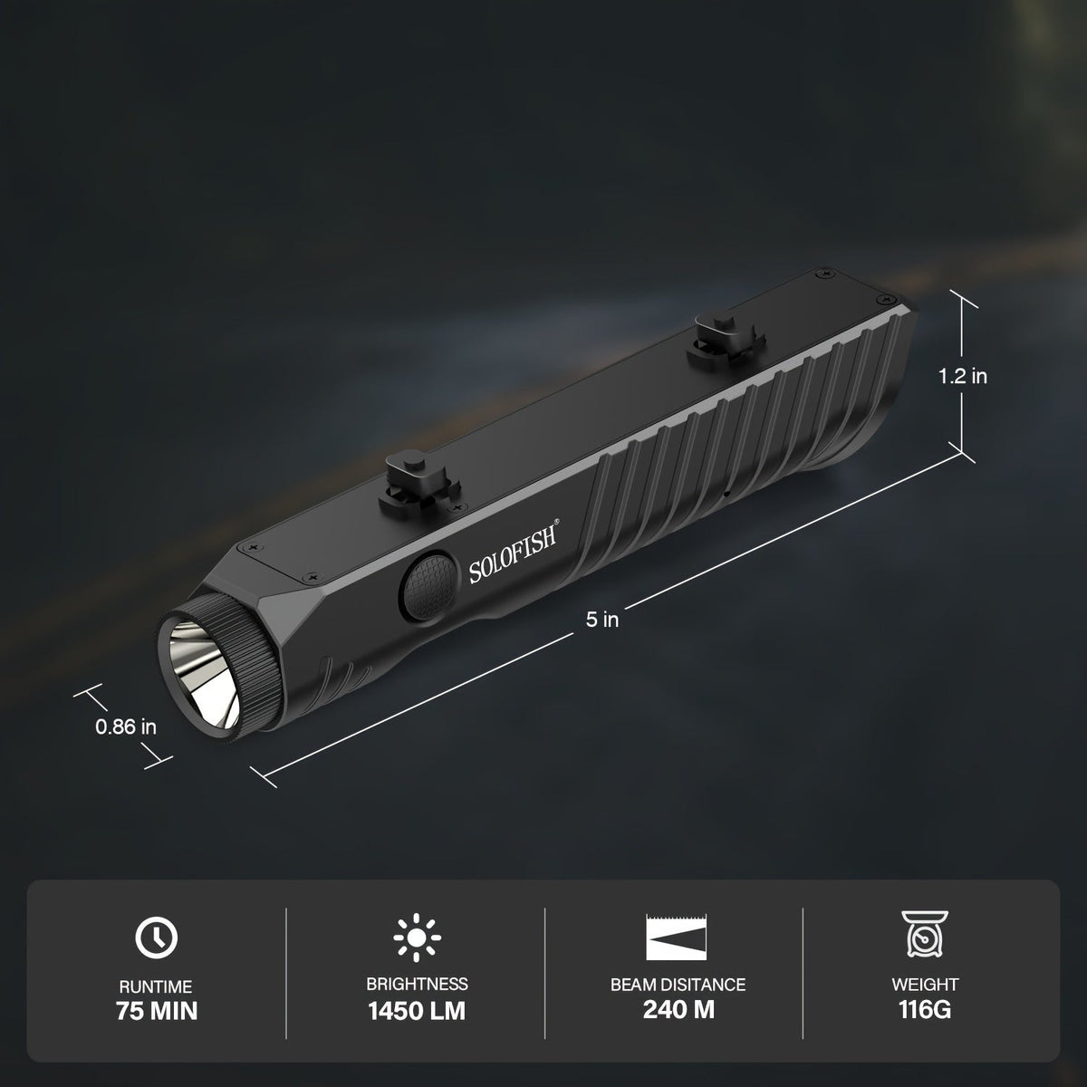 Lampe tactique pour fusil M-Lok 1450 lumens SL1130 – Lampe d'arme profil bas rechargeable par aimant avec mode stroboscopique, bouton ambidextre, faisceau de 240 m, pour fusils avec rail M-Lok