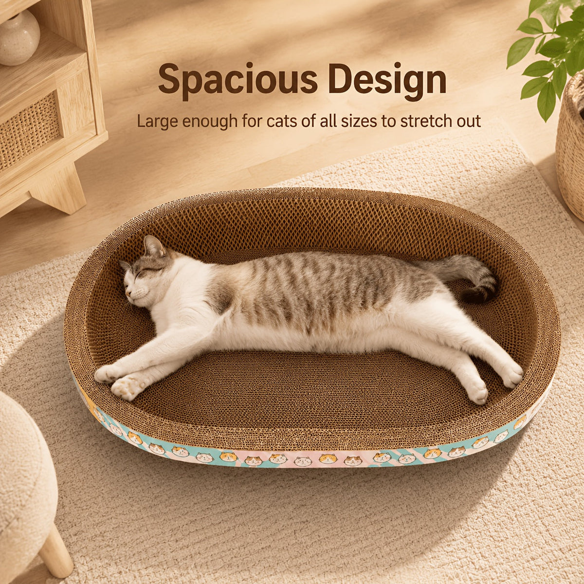 Grand griffoir ovale pour chat avec espace de repos spacieux - Tapis durable pour griffer, faire la sieste et jouer, adapté aux chats de toutes tailles et aux foyers multi-chats, satisfait l'instinct naturel de griffade, usage quotidien, rose
