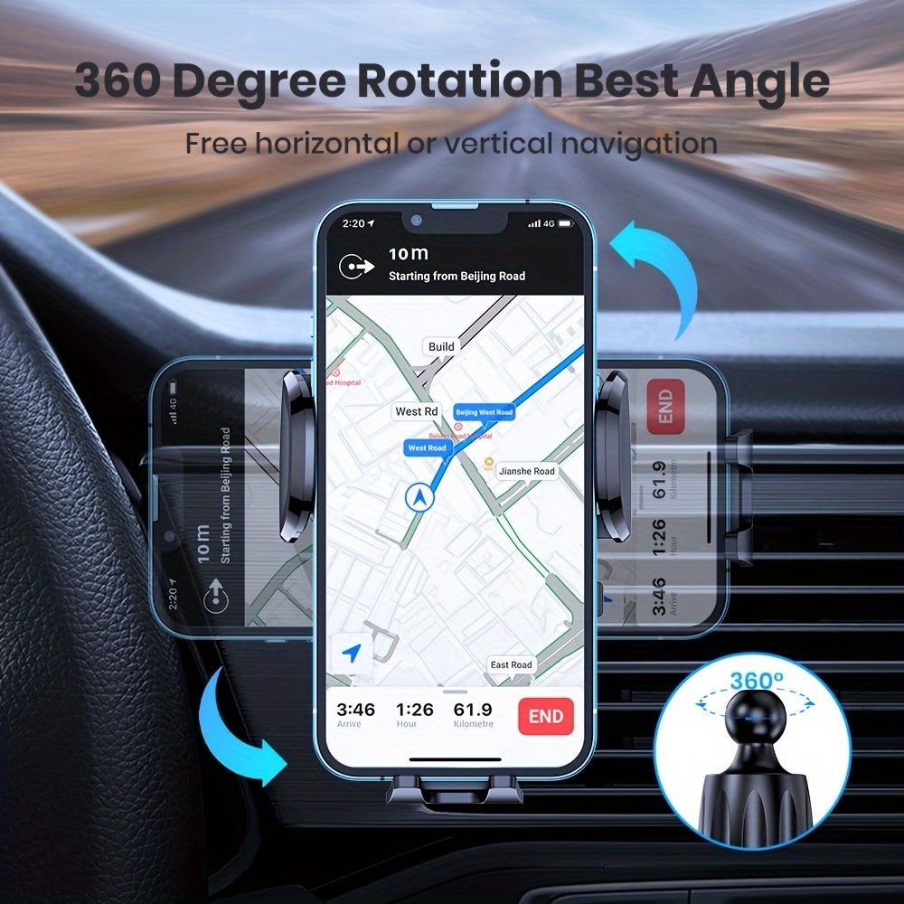 Support de téléphone pour voiture avec crochet de fixation en métal – Fixation sécurisée réglable, design ergonomique, compatibilité universelle pour iPhone 15 14 13 Samsung Galaxy Android, support de conduite mains libres, noir