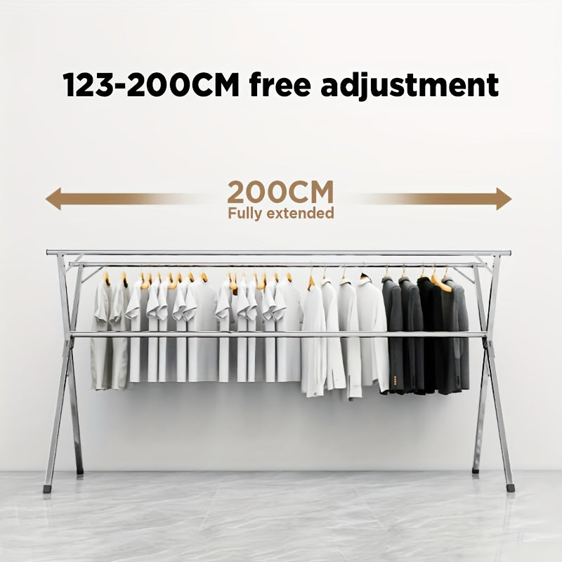 Séchoir à linge en acier inoxydable, 160 cm et 200 cm, rétractable, pliable et robuste, étendoir à linge intérieur/extérieur repliable avec longueur réglable pour balcon, chambre et buanderie