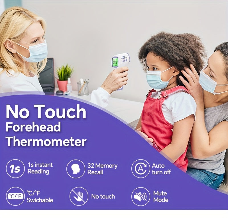 Thermomètre frontal sans contact pour adultes et enfants – Thermomètre infrarouge numérique avec alarme de fièvre, écran rétroéclairé 3 couleurs, 28 mémoires, résultats rapides et précis pour tous les âges