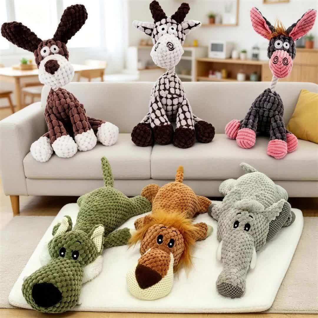 Lot de 6 jouets en peluche grinçants pour chien – Ensemble de jouets à mâcher et de dentition en forme d'animaux mignons, jouets interactifs en peluche pour petits et moyens chiens, soulagement de l'anxiété et nettoyage des dents, sûrs et durables