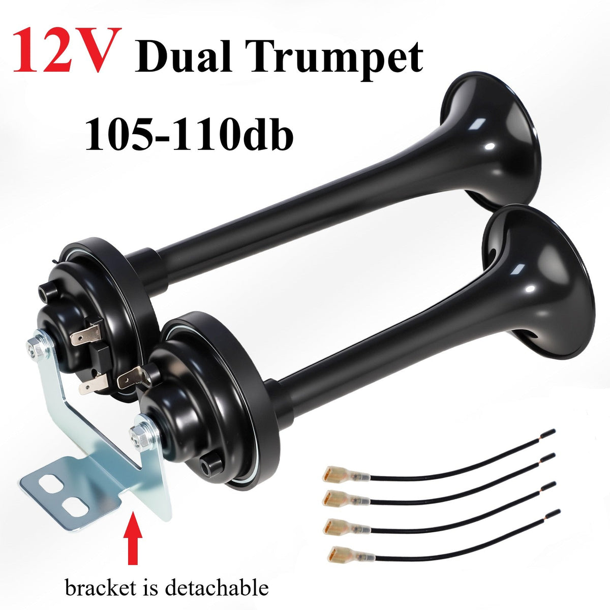Kit de klaxon à air double super puissant 12V 24V avec compresseur d'air 105-137 dB, klaxon électrique universel en alliage d'aluminium pour camion, train, voiture, SUV, moto, bateau et pick-up