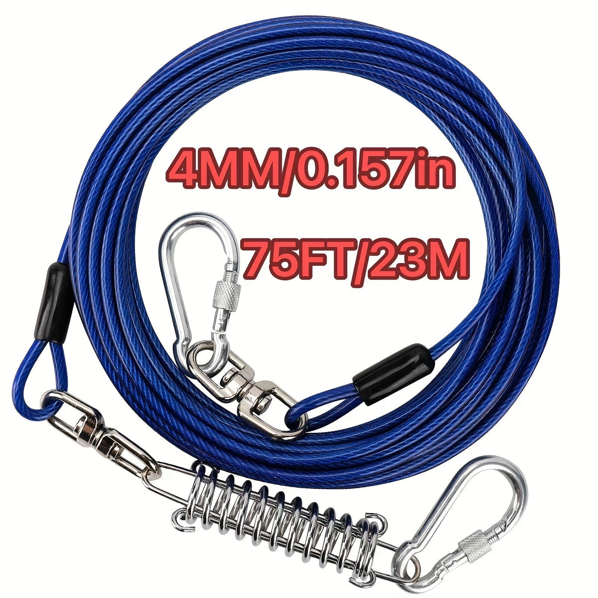 Laisse pour chien ultra-résistante de 1,8, 3, 4,5, 9, 15, 23 ou 30 mètres, câble d'attache d'entraînement pour grands chiens jusqu'à 225 kg, corde de course durable et résistante aux morsures pour le jardin