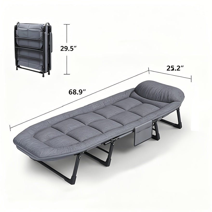 Lit de camp XL avec appui-tête intégré et matelas amovible – Lit pliant portable de 180 cm, cadre robuste pour adultes – pour le camping, lit d'appoint, voyage et pique-nique