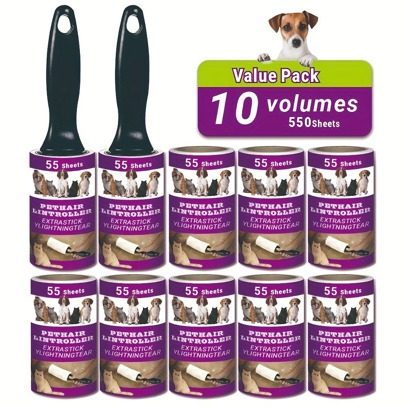 Rouleau adhésif anti-poils d'animaux avec recharges - Rouleau collant ultra-adhésif pour poils de chien et de chat sur les meubles, tapis et vêtements - Kit de rouleau anti-peluches portable (4, 6, 10 ou 15 pièces)