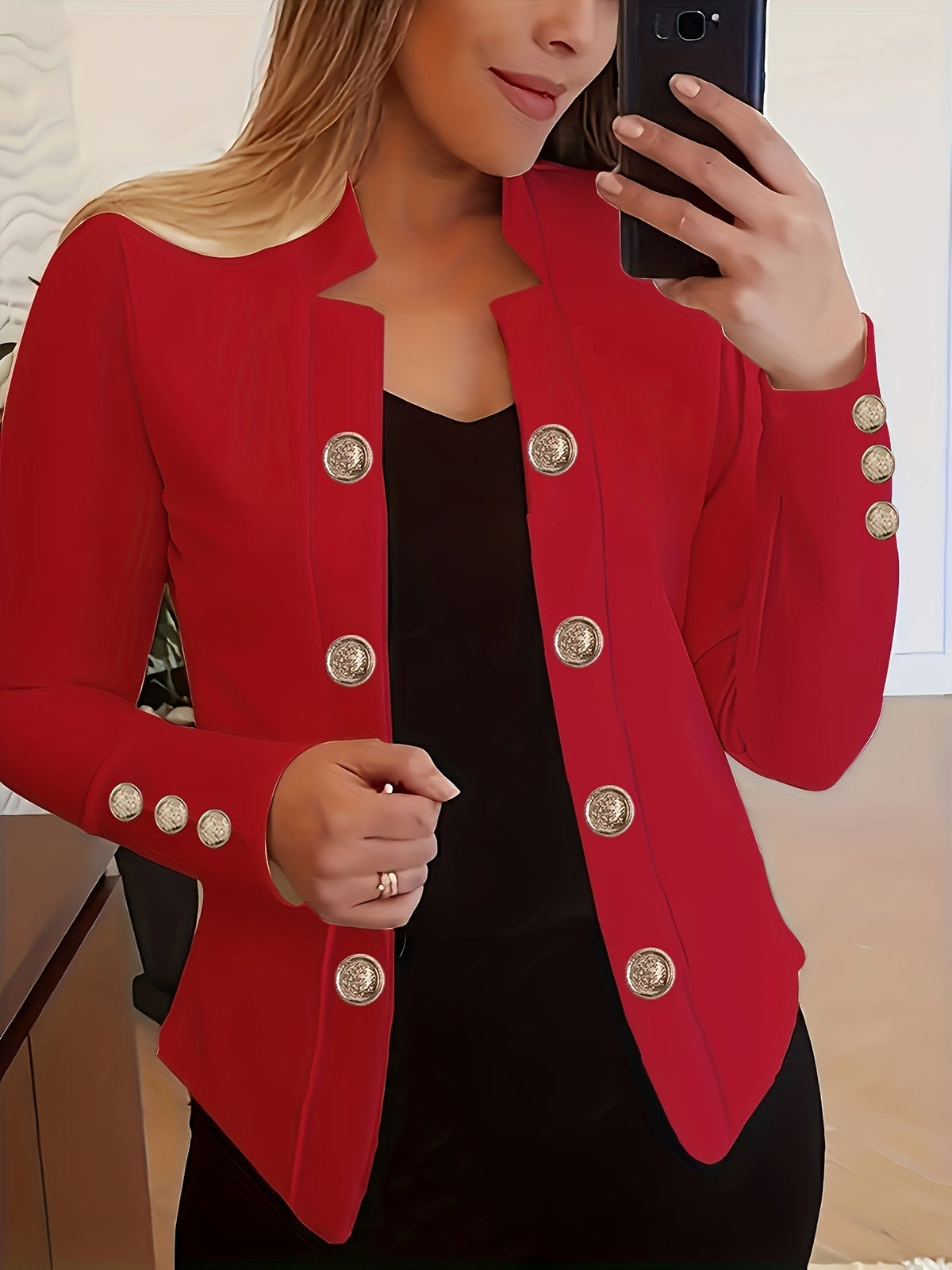 Veste cardigan femme à double boutonnage – Blazer à manches longues à revers, couleur unie, pour le printemps, l'automne et toutes les saisons