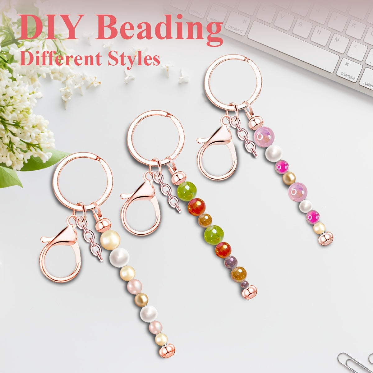 Kit de porte-clés à perler en acier inoxydable – 12 et 24 pièces, pendentifs en métal avec breloques pour loisirs créatifs, cadeaux de Noël et d'Halloween, doré, argenté et or rose