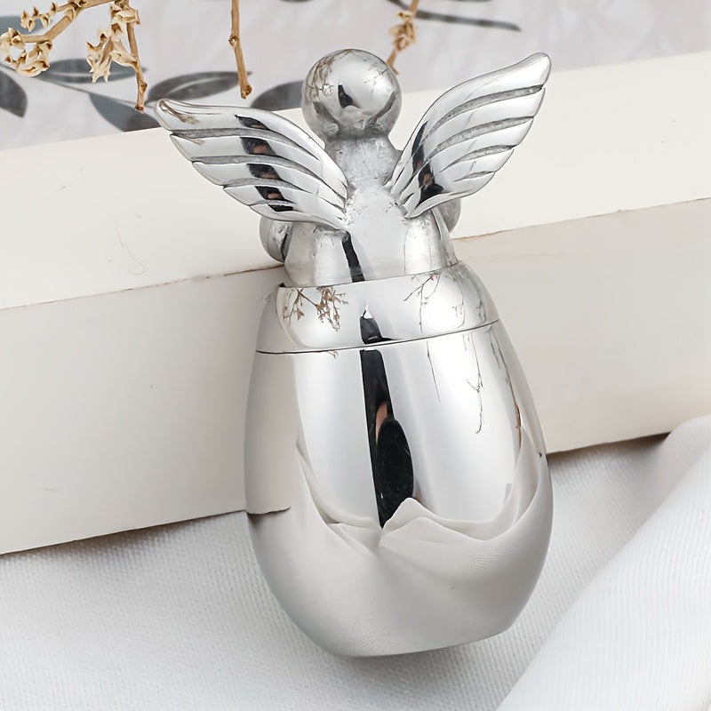 Petite urne souvenir pour cendres humaines – Mini urne funéraire en acier inoxydable avec motif ange, urne de partage pour proches, finition argentée