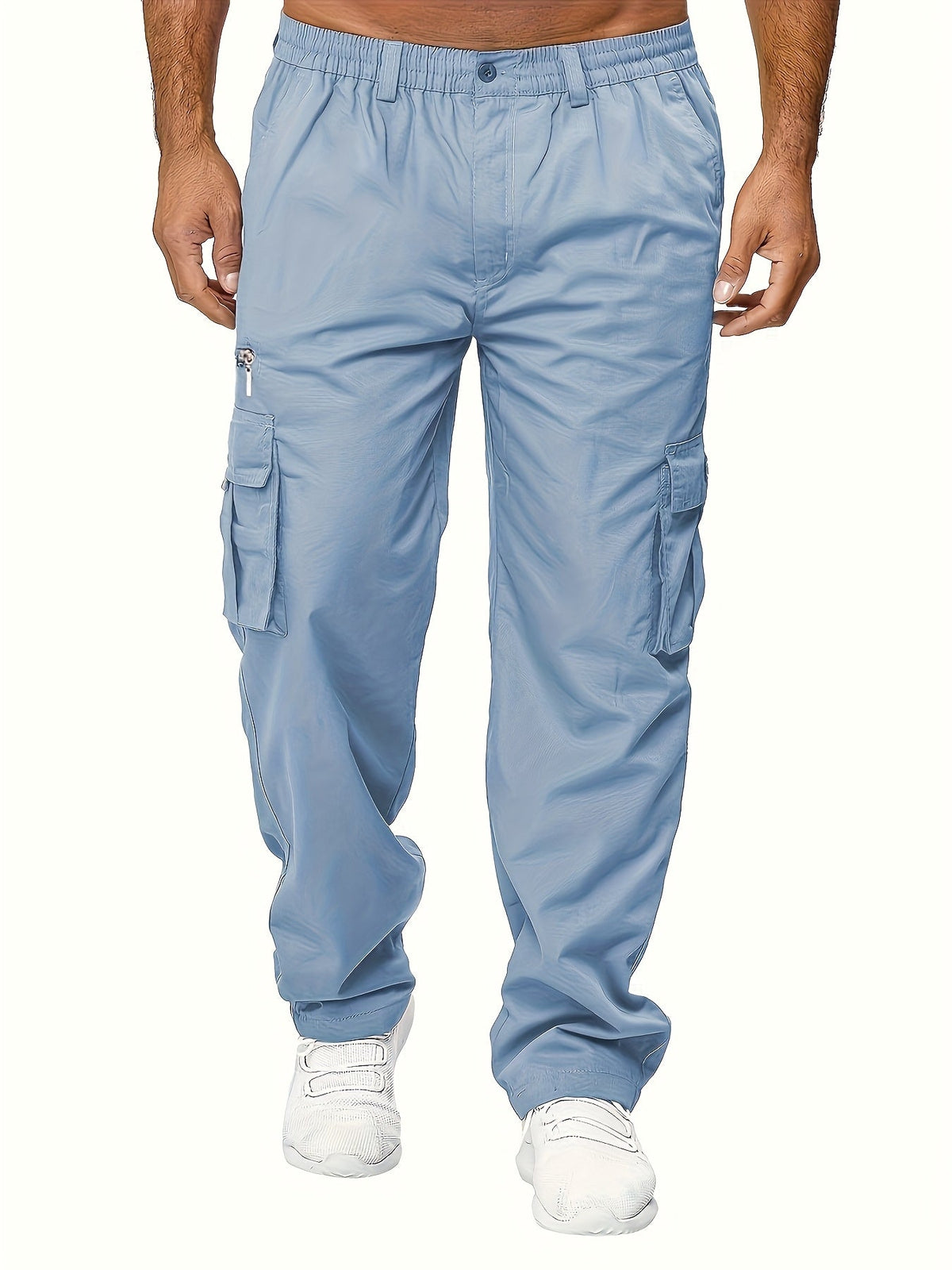 Lot de 3 pantalons cargo pour homme, coupe droite multipoches – Pantalon de randonnée en polyester tissé uni pour le printemps et l'automne, tailles S à XXXL, 9 combinaisons de couleurs