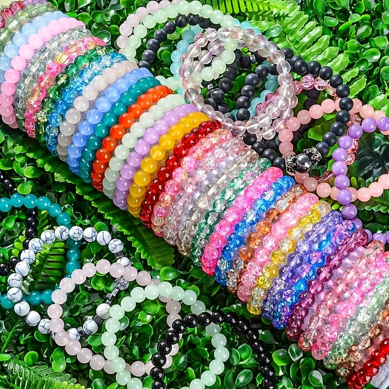 Lot de 30 bracelets bohèmes en perles de verre pour femmes et hommes – Bracelets extensibles multicolores empilables, bijoux bohèmes pour le quotidien, cadeau pour toutes les saisons