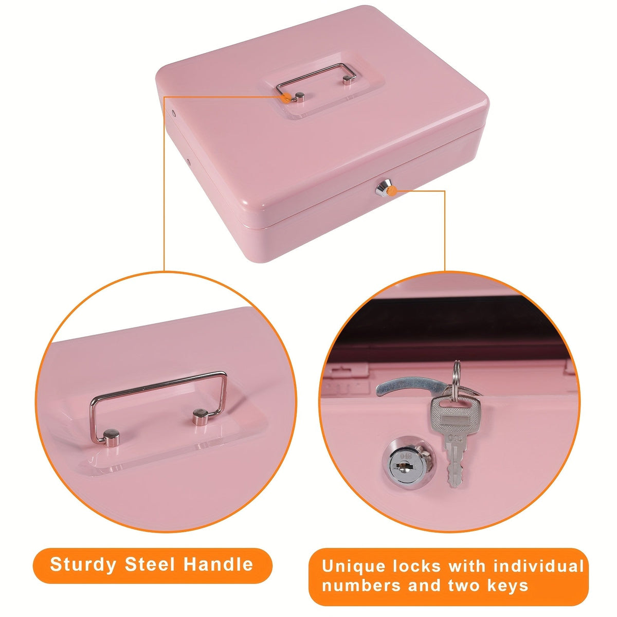 Grande caisse verrouillable avec plateau à monnaie – Coffre de sécurité en métal avec 6 accessoires pour caisse enregistreuse, maison, bureau et entreprise, 6 couleurs, options de verrouillage à clé et à combinaison