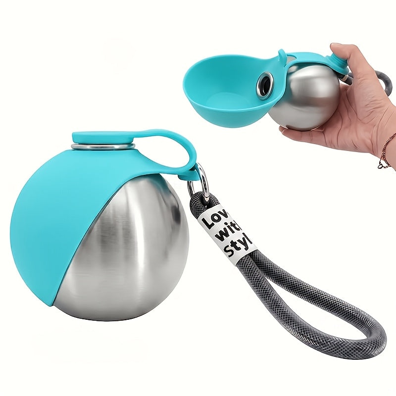 Gourde de voyage en acier inoxydable pour animaux – Bouteille étanche de 285 ml pour chiens et chats avec écuelle pliable pour la randonnée, la marche et le camping, acier 304, bleu et rose