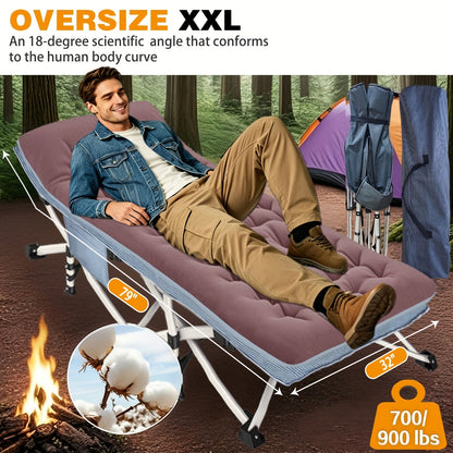 Lit de camp XXL de 81 cm de large avec matelas – Lit de couchage pliable ultra-robuste en tissu Oxford 1200D avec sac de transport pour adultes, lit d'appoint portable extra large pour le camping, la randonnée, les voyages et les invités