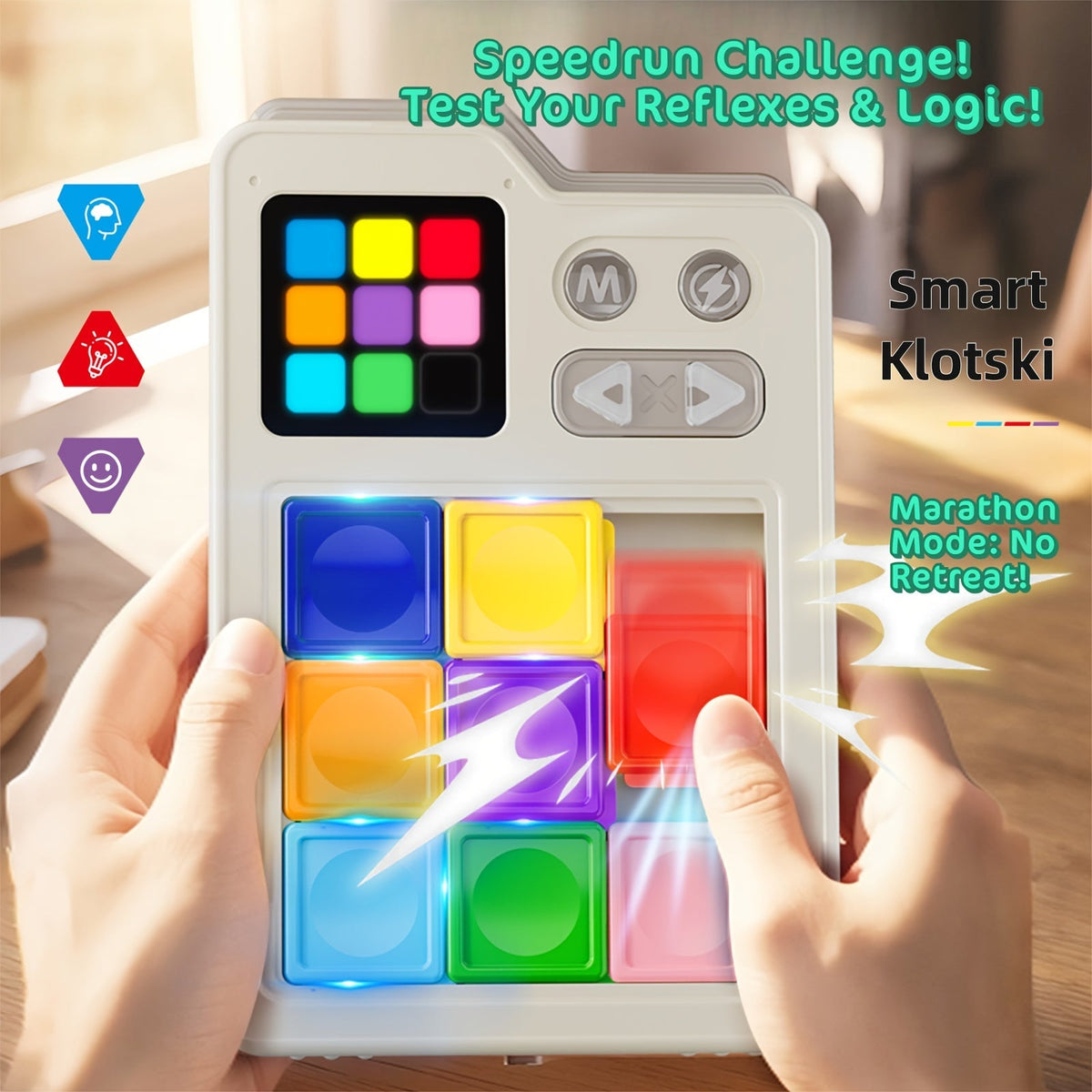 Console de jeu électronique de réflexion Klotski, puzzle Huarong Dao avec effets sonores, plateau de jeu à induction, difficulté progressive, jouet éducatif STIM, cadeau pour enfants et adultes