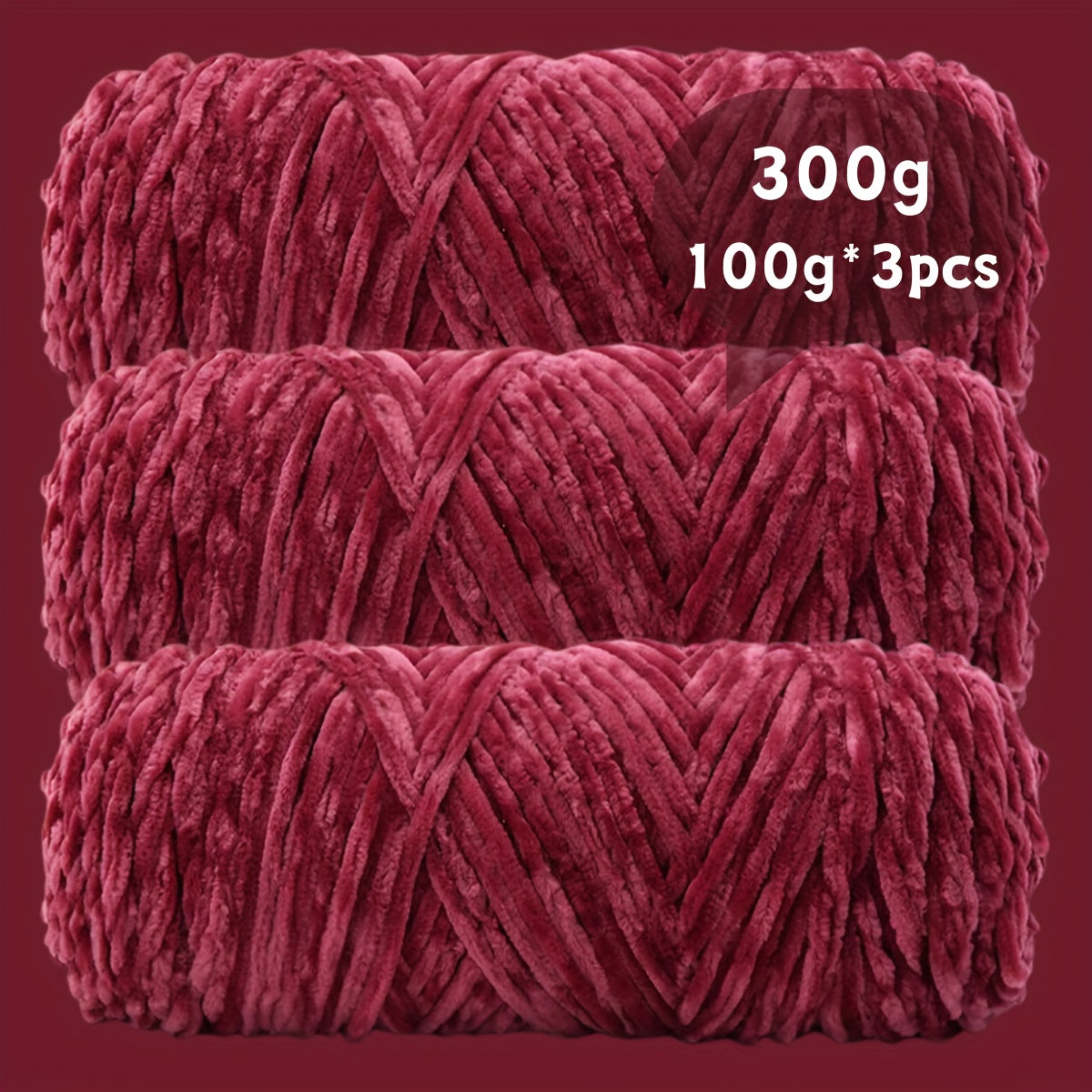 Fil chenille velours, lot de 3 pelotes de 300 g (3 x 100 g), laine douce et épaisse pour tricot et crochet, 47 couleurs, idéal pour débutants, artisanat de luxe pour pulls, écharpes, bonnets, poupées, sacs, amigurumi et projets DIY