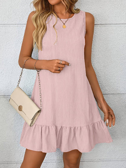 Women's Solid Color Round Neck Casual Dress Summer Loose Fit Short Sleeve Everyday Midi Dress | Green Red Light Green Pale Pink S-XXL