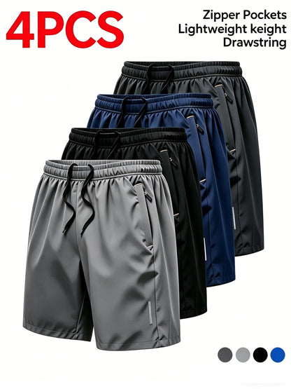 Lot de 4 shorts de sport pour homme, séchage rapide, légers et respirants, pour salle de sport, course à pied, entraînement, poches zippées, taille à cordon, coupe décontractée, fitness, cyclisme, basketball, XS-XXXL
