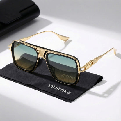 Classic Square Sunglasses for Men & Women – Retro Unisex UV Protection Metallic Frame Lightweight Eyewear, Includes Case & Cleaning Cloth, Daily Wear & Outdoor Activities