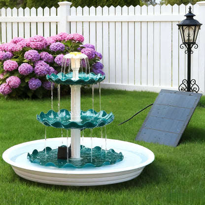 Fontaine à oiseaux solaire à 3 niveaux 3,5 W – Pompe de fontaine solaire pour décoration de jardin ou cour extérieure, sans câblage, vert foncé, bleu clair ou fontaine seule, options à un ou trois niveaux