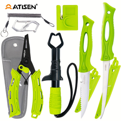 Professional Fishing Knife Set 10/16PCS Fillet & Boning Knife with Road Runner Pliers Fish Lip Gripper Knife Sharpener Retractable S-Buckle Harness, Dishwasher Safe V-Grind Blade - Gift for Fishermen