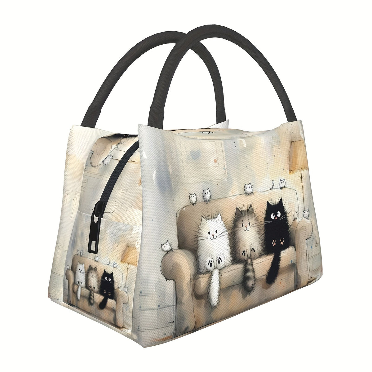 Sac à déjeuner isotherme au motif de chat mignon – Sac glacière réutilisable en polyester avec fermeture éclair, portable et facile à nettoyer, idéal pour le travail, les pique-niques, la plage, la randonnée et les repas nomades du quotidien