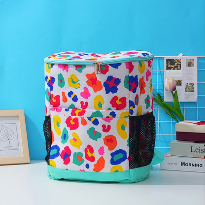 Sac à dos glacière isotherme 30 canettes motif léopard avec poches en filet et bretelles réglables - Sac glacière en nylon étanche pour la plage, le camping, le pique-nique, la randonnée, les voyages et l'usage quotidien