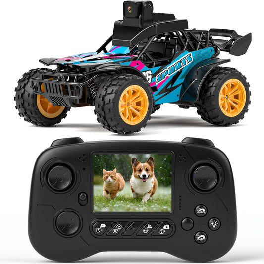Voiture télécommandée avec caméra FPV, écran LCD sur la télécommande, caméra réglable à 60°, camion RC tout-terrain, 2 modes de vitesse, rechargeable, pour adultes et débutants