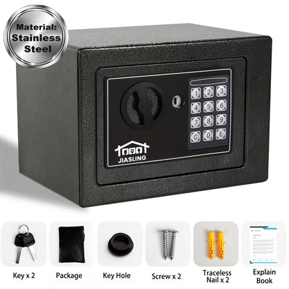 Coffre-fort ignifuge pour la maison avec clavier numérique, clés et verrouillage par code – Inclut sac ignifuge pour espèces, éclairage à détecteur et étagère réglable pour argent et objets de valeur au bureau ou à la maison