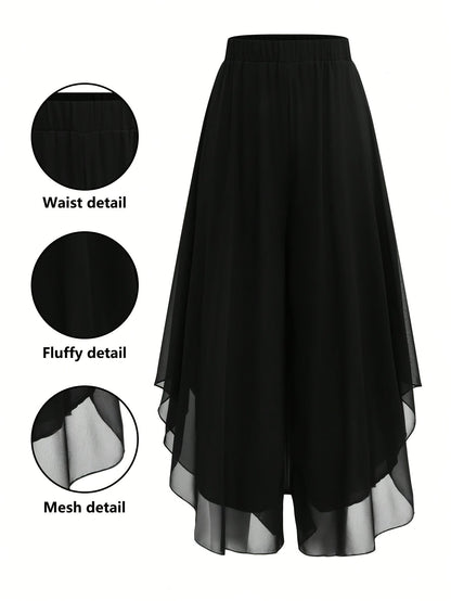 Pantalon évasé en mousseline pour femme, ourlet asymétrique, pantalon large fluide et élégant, style décontracté chic, couleur unie, XS-XXL, 4 couleurs