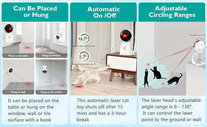 Jouet laser automatique pour chat rechargeable par USB – 3 modes de vitesse, à suspendre ou à poser, angle réglable de 0 à 130°, batterie 800 mAh, arrêt automatique après 15 min, pointeur laser interactif pour chats, chatons et chiens d'intérieur