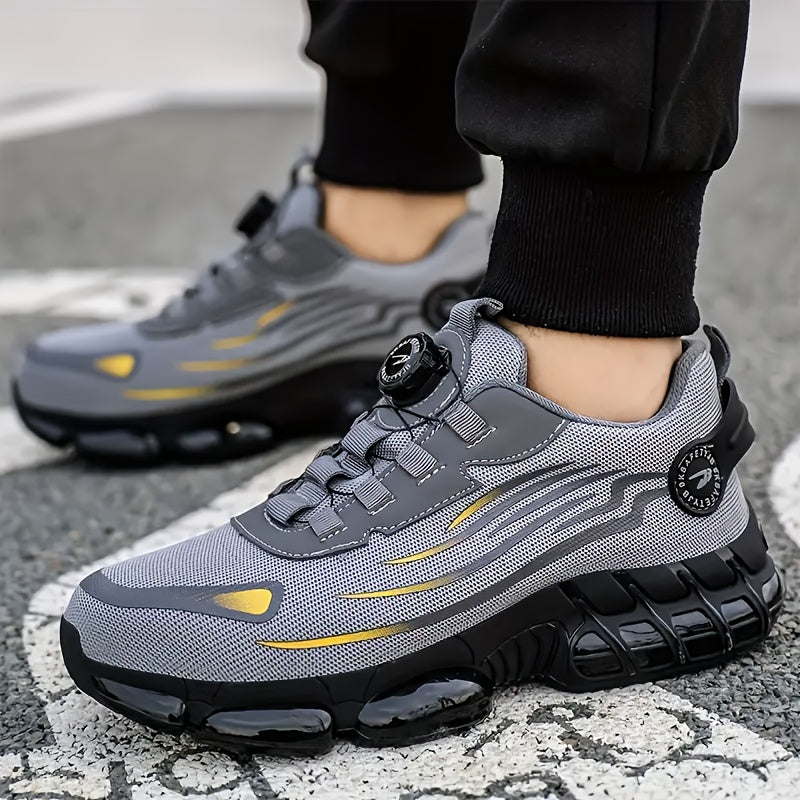 Chaussures de travail respirantes pour hommes – Chaussures de sécurité durables avec bandes réfléchissantes, semelle légère et amortissante pour l'industrie, la construction et un usage quotidien, disponibles en noir et gris, tailles US 6 à 11