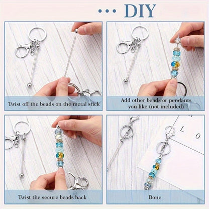 Kit de porte-clés à perler en acier inoxydable – 12 et 24 pièces, pendentifs en métal avec breloques pour loisirs créatifs, cadeaux de Noël et d'Halloween, doré, argenté et or rose