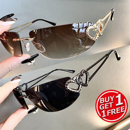 Lot de 2 paires de lunettes de soleil rétro Y2K sans monture à verres miroir pour couples – Lunettes esthétiques à verres dégradés assortis pour le quotidien, les séances photo, les festivals et les cadeaux, disponibles en 6 combinaisons de couleurs