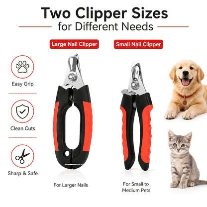 Pet Nail Clipper & Grooming Set 4 Piece - Stainless Steel Dog Cat Nail Trimmer Kit with Large & Small Clippers, Scissors & Nail File, Professional Paw Care Tools for Dogs & Cats