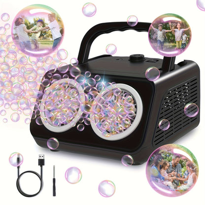 Machine à bulles automatique pour enfants et tout-petits – Souffleuse à bulles électrique avec 2 ventilateurs, plus de 20 000 bulles par minute, fonctionne sur piles, solution à bulles incluse, jouet à bulles d'extérieur pour fêtes et anniversaires